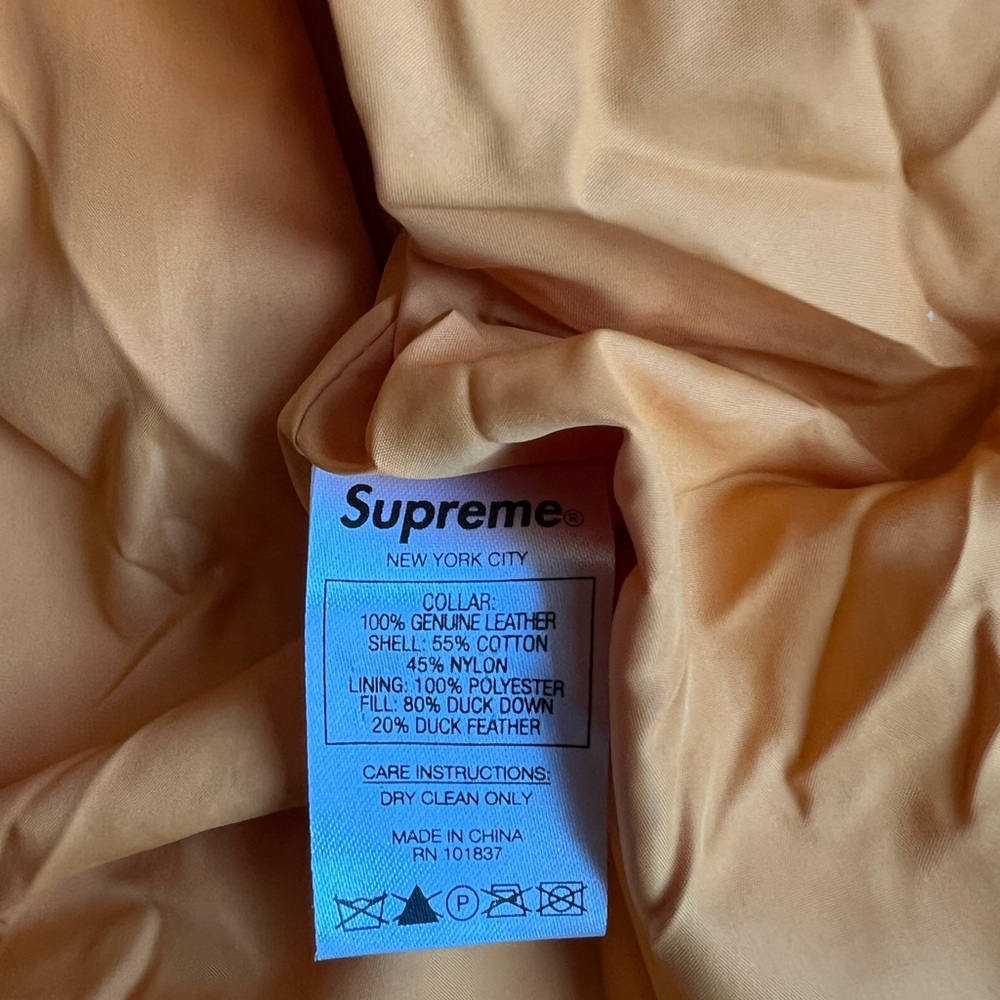 Supreme leather collar unisex check down jacket 19fw - Picture 9 of 12